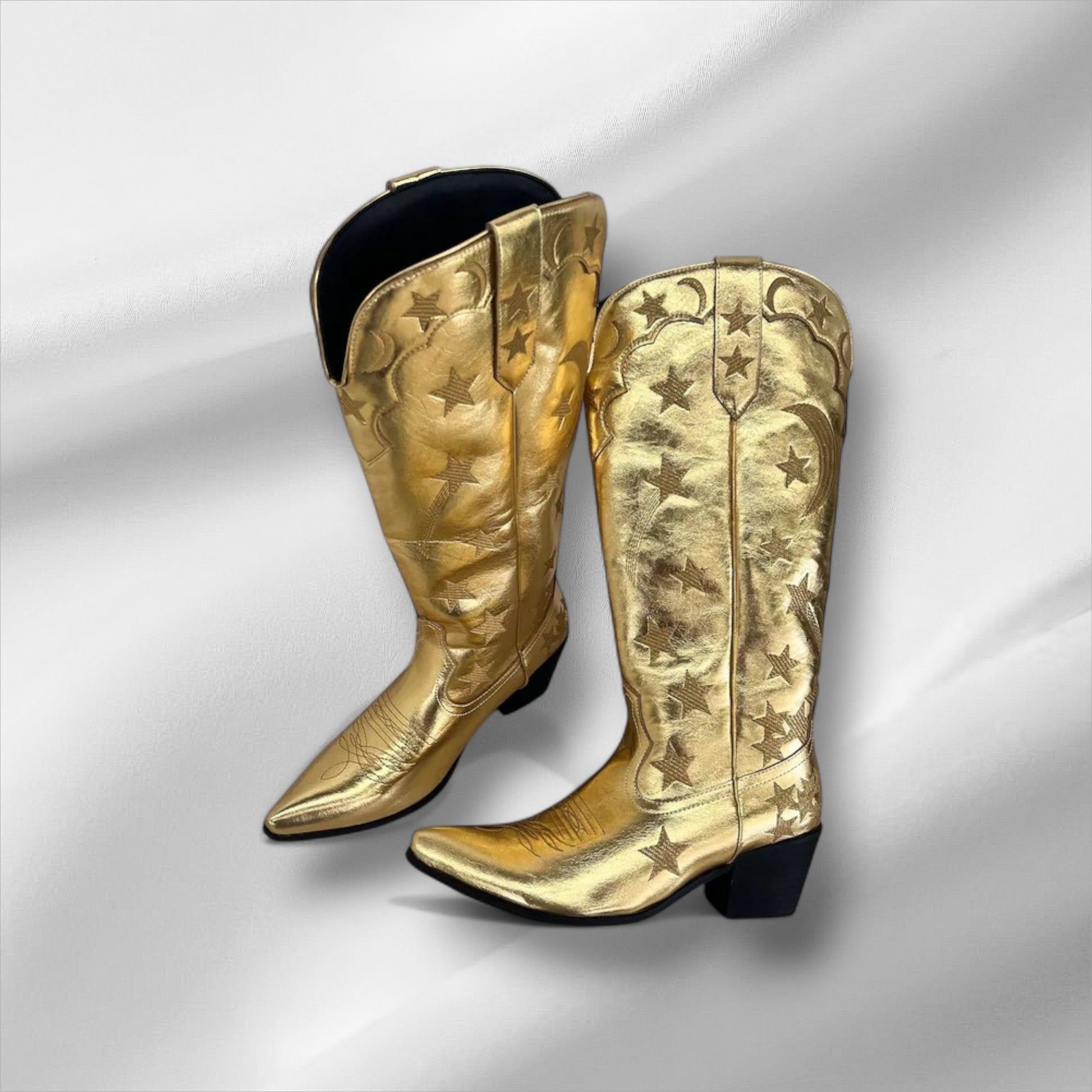 Vintage Gold Embroidered Cowboy Boots