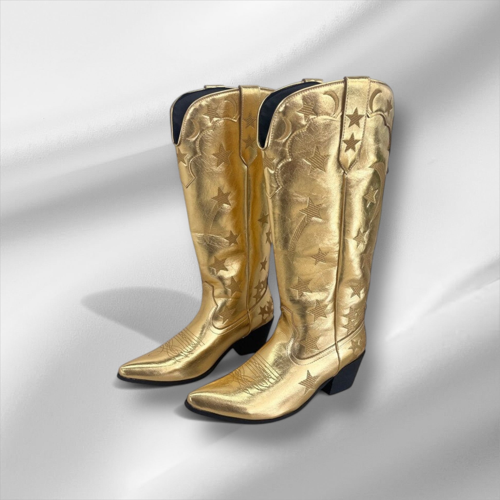 Vintage Gold Embroidered Cowboy Boots