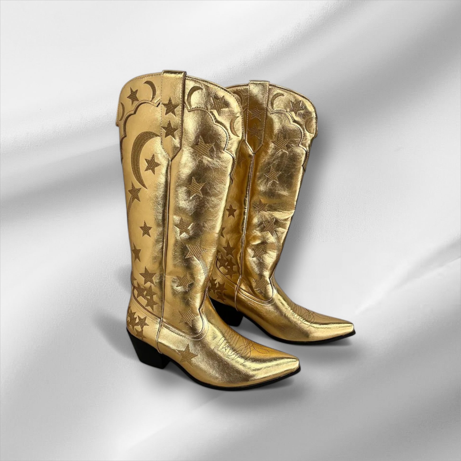Vintage Gold Embroidered Cowboy Boots