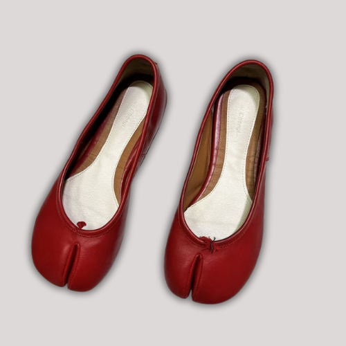 Vintage Women Ruby Red Tabi Split Toe Handmade Shoes