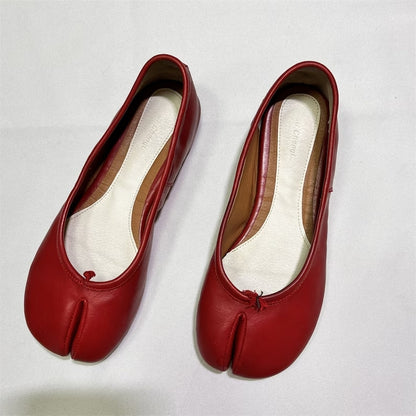 Vintage Women Red Tabi Split Toe Handmade Shoes