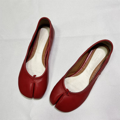 Vintage Women Red Tabi Split Toe Handmade Shoes