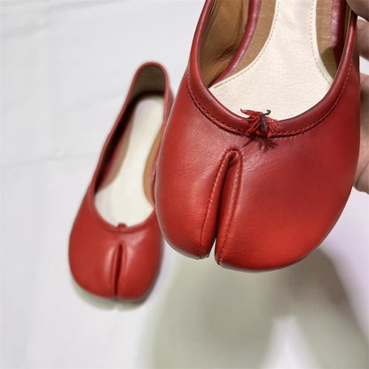 Vintage Women Red Tabi Split Toe Handmade Shoes