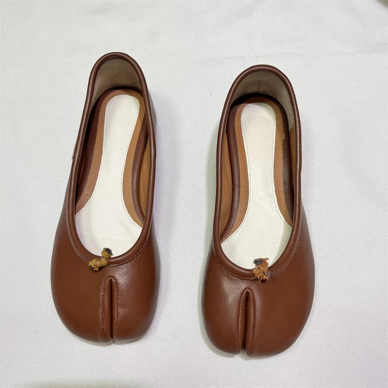 Women Handmade Leather Tabi Ballet Shoes