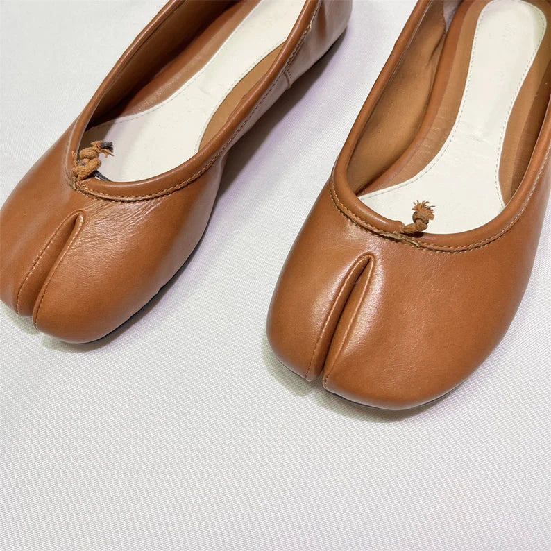 Tabi Split Toe Handmade Shoes Brown Colour