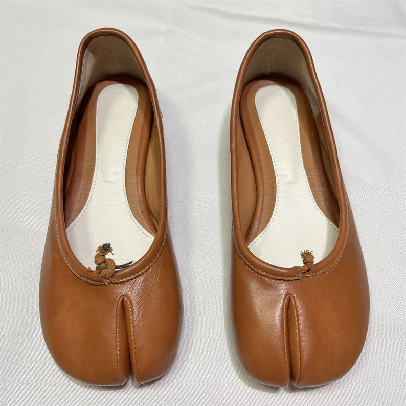 Tabi Split Toe Handmade Shoes Brown Colour