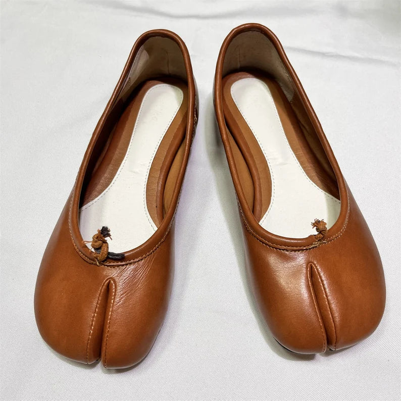 Tabi Split Toe Handmade Shoes Brown Colour