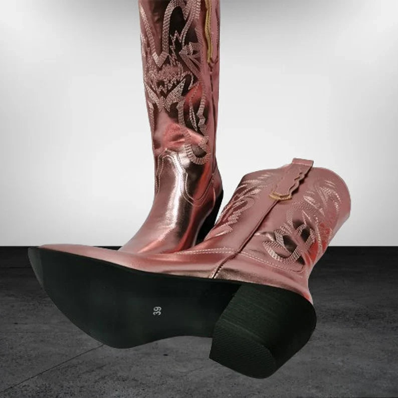 Rose Metallic Western Cowboy Boots