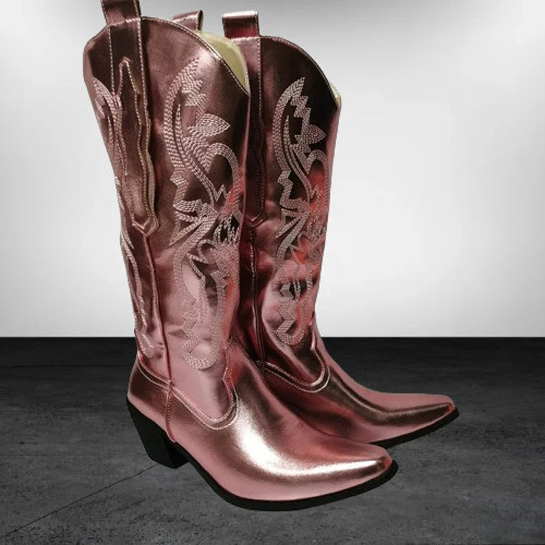 Rose Metallic Western Cowboy Boots