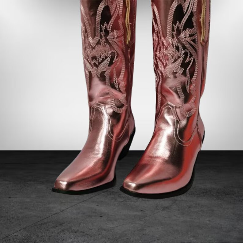 Rose Metallic Western Cowboy Boots
