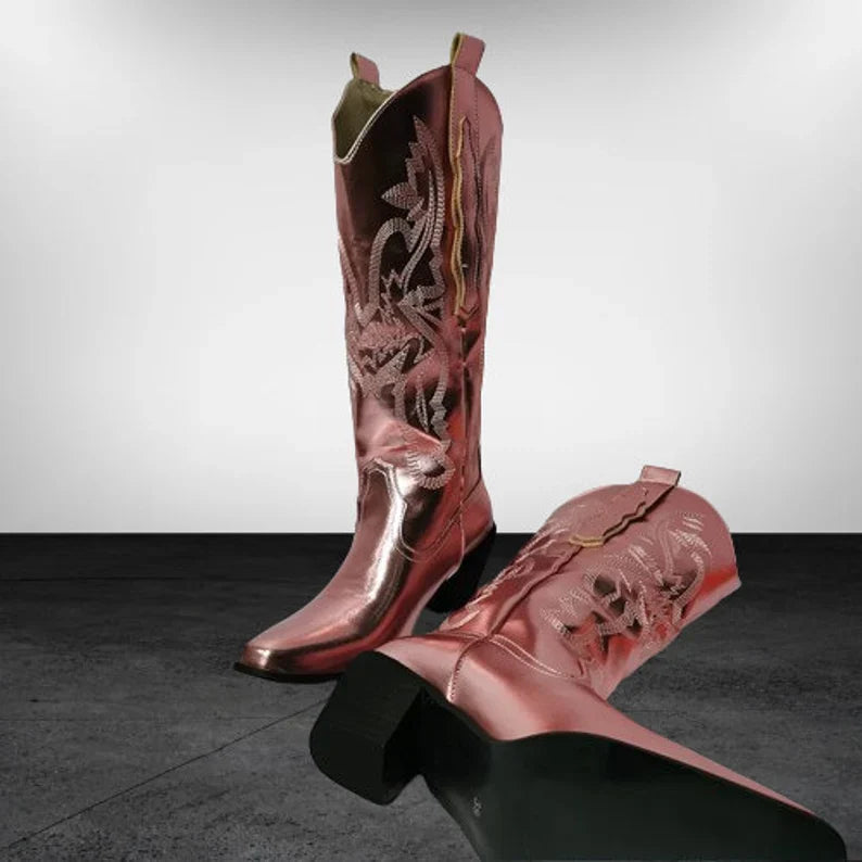 Rose Metallic Western Cowboy Boots