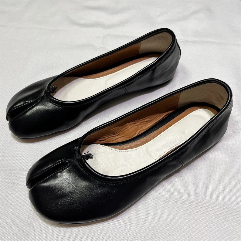 Handmade Tabi split-toe Flats, Leather Flats