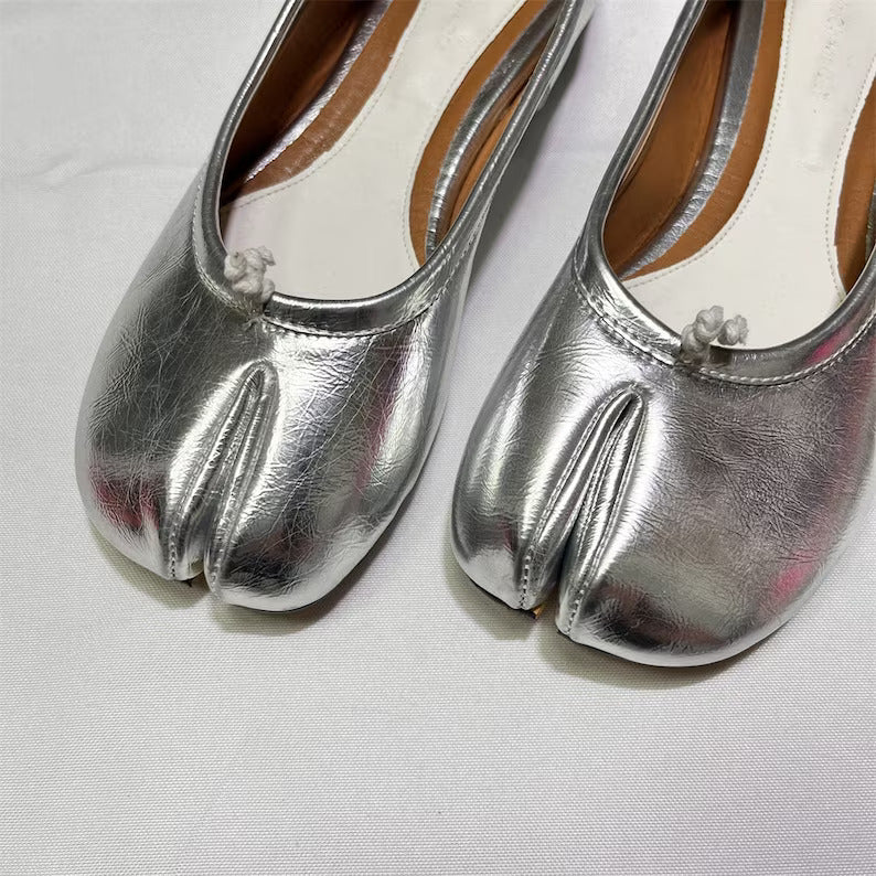 Vintage Women's Silver Tabi Split Toe Handmade Shoes