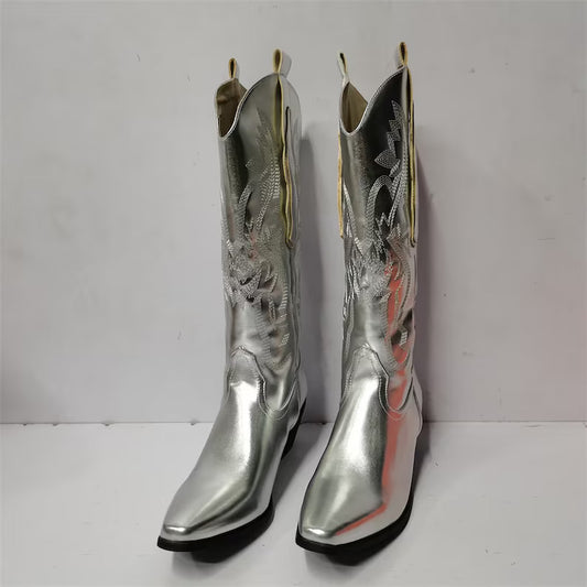 Western Boots Metallic Cowgirl Boots For Women