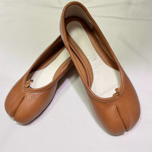 Tabi Split Toe Handmade Shoes Brown Colour