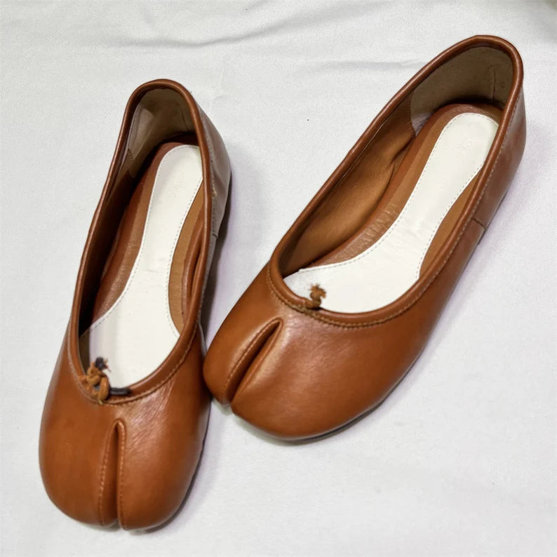 Tabi Split Toe Handmade Shoes Brown Colour