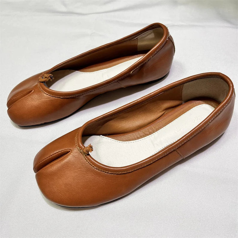 Tabi Split Toe Handmade Shoes Brown Colour