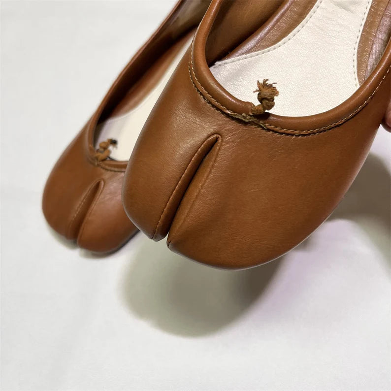 Tabi Split Toe Handmade Shoes Brown Colour