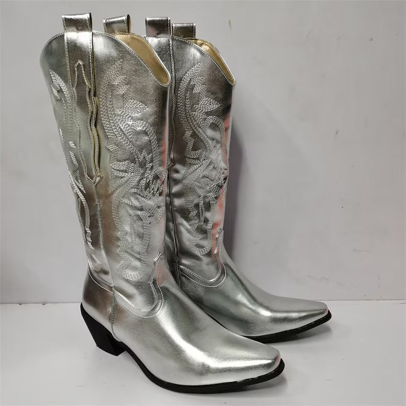 Western Boots Metallic Cowgirl Boots For Women