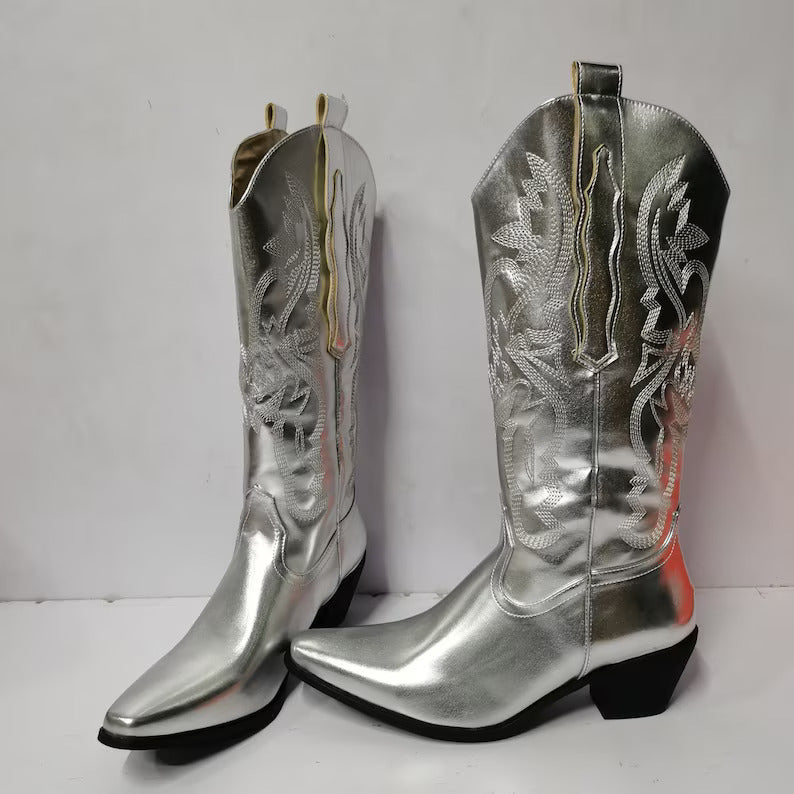 Western Boots Metallic Cowgirl Boots For Women