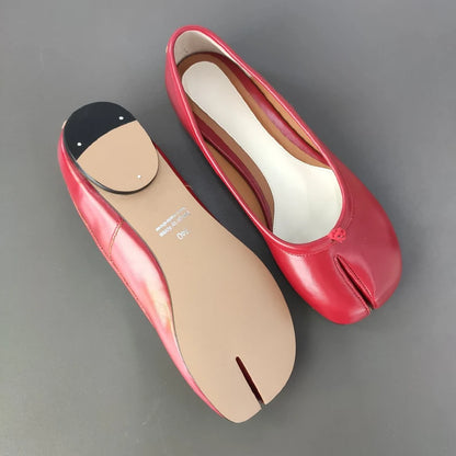 Vintage Women's Red Tabi Split Toe Handmade Shoes