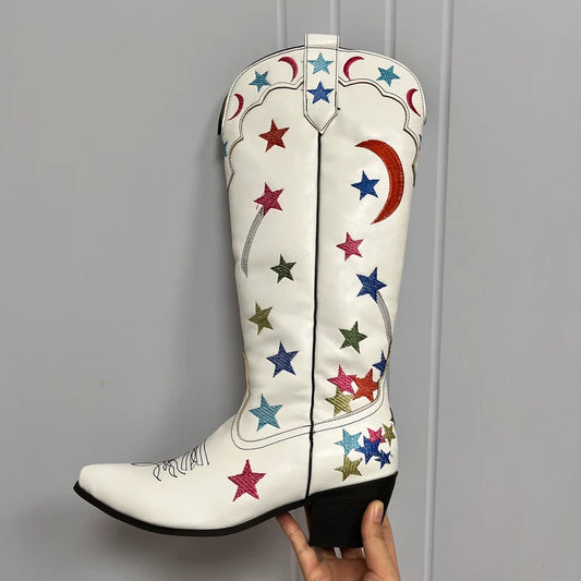 Embroided White Cowboy Boots: Festival-Ready Thigh Highs