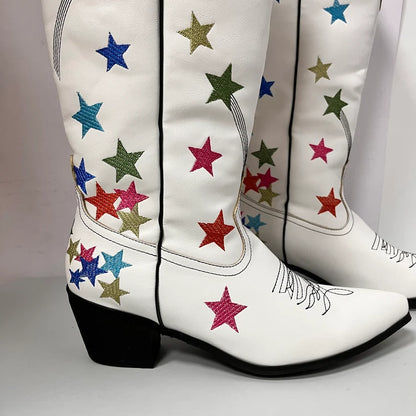 Embroided White Cowboy Boots: Festival-Ready Thigh Highs