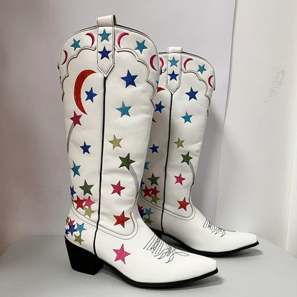 Embroided White Cowboy Boots: Festival-Ready Thigh Highs