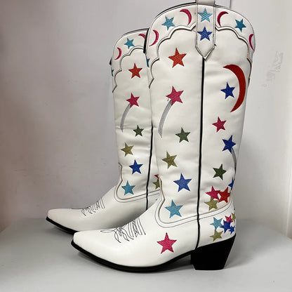 Embroided White Cowboy Boots: Festival-Ready Thigh Highs