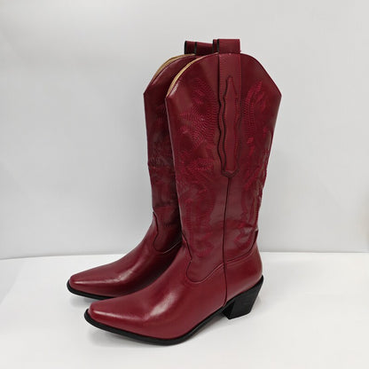 Burgundy Red Women's Cowboy Boots | Vintage Knee High Cowgirl Boots