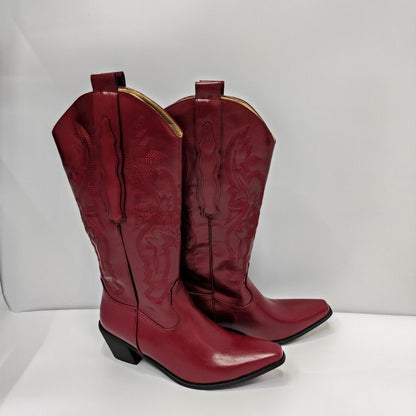 Burgundy Red Women's Cowboy Boots | Vintage Knee High Cowgirl Boots