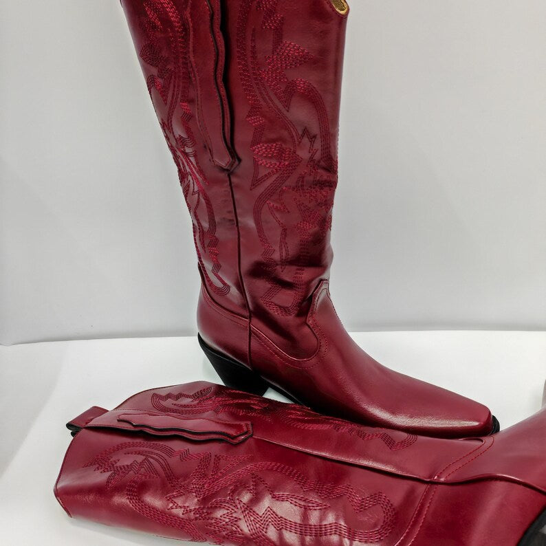 Burgundy Red Women's Cowboy Boots | Vintage Knee High Cowgirl Boots