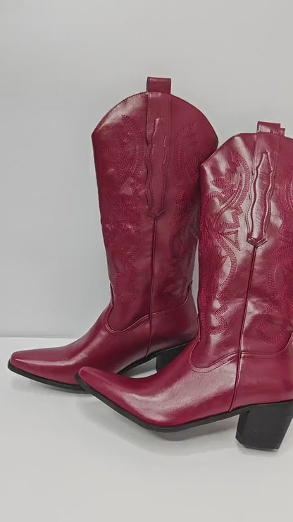 Burgundy Red Women's Cowboy Boots | Vintage Knee High Cowgirl Boots